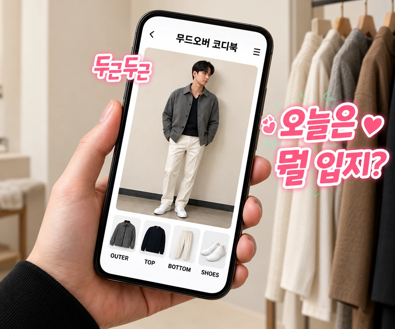 핸드폰으로 코디북을 확인하는 모습